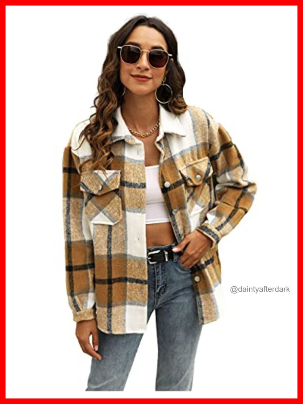 Oversized Plaid Shacket Faux Wool Flannel Shirt Jacket Button Down Collared